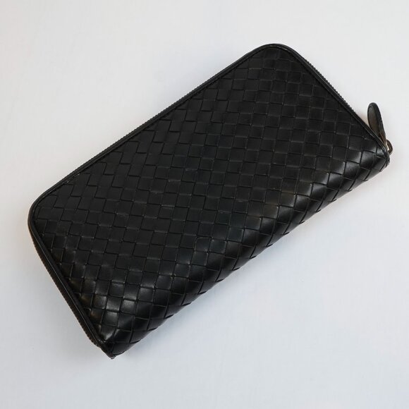 Bottega Veneta Continental Black Intrecciato Leather Zip Wallet 8.5in Oversized - Picture 2 of 11